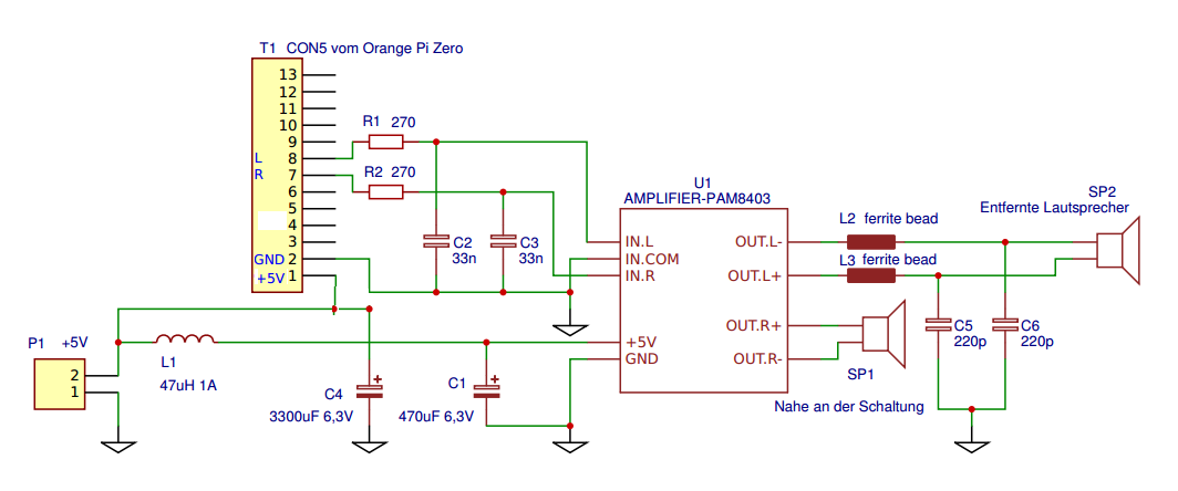 PAM8403 und Orange Pi Zero Rauschen (noise reduction)
