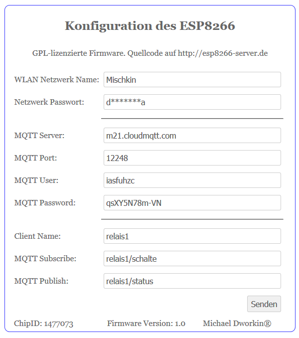 Sonoff MQTT Konfiguration über Webinterface