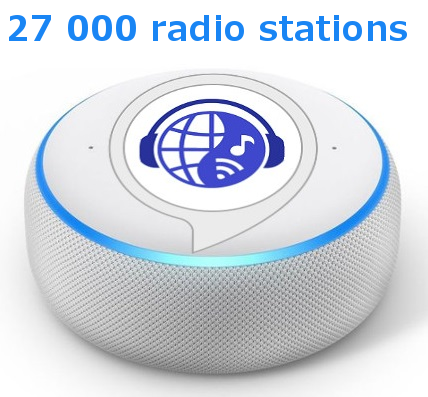 Alexa Radio Skill mit Favoritenliste und Datenbank mit 27000 Internetradio Stationen. Kann auch HTTP URLs
